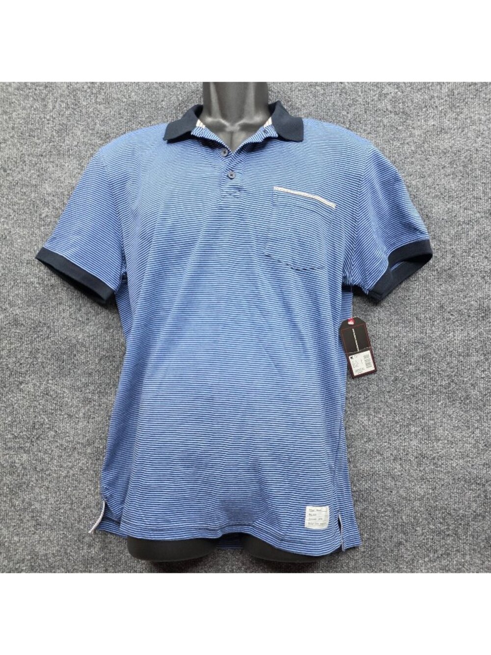 Adam Levine Striped Polo Shirt M Blue Black Everyday Golf Preppy Coastal Chic